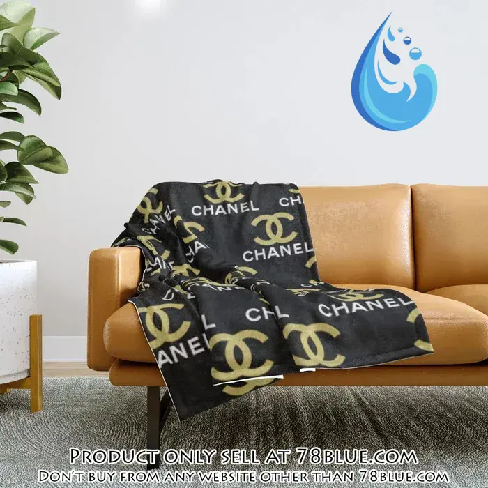 Chanel yellow logo black luxury brand premium quilt blanket fleece home decor 78b5642456